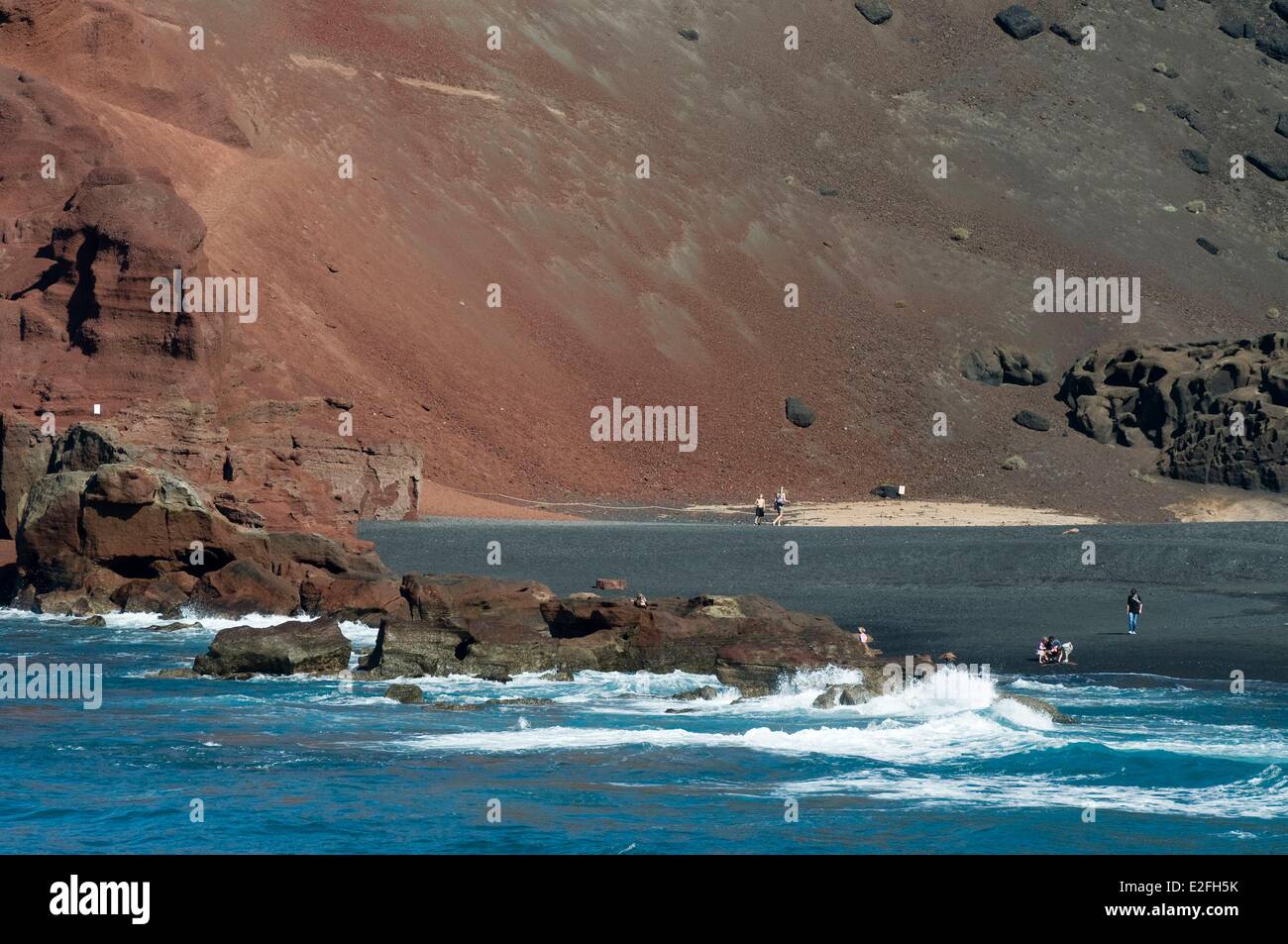Spain, Canary Islands, Lanzarote Island, El Golfo, black sand beach Stock Photo