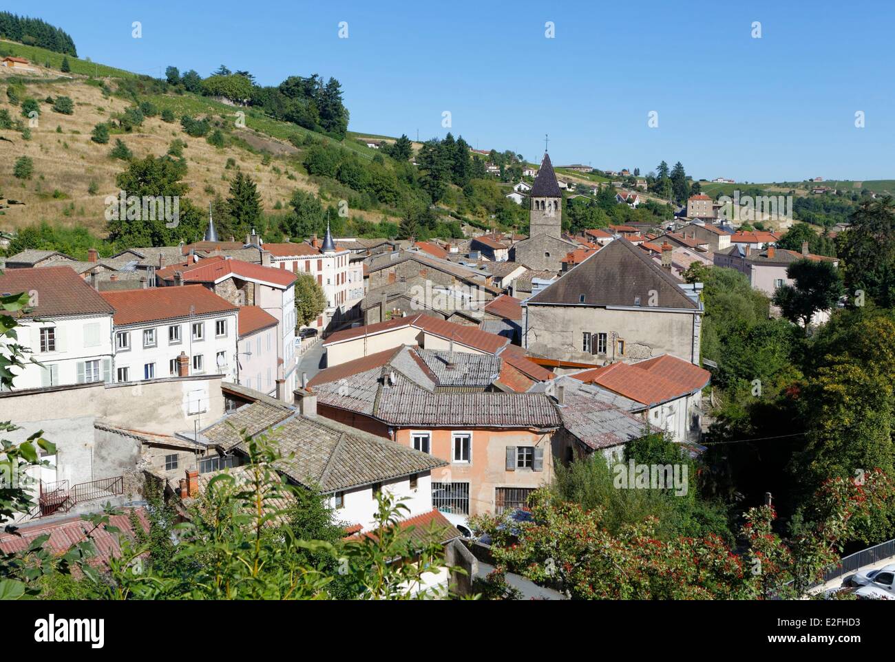 France, Rhone, Beaujeu village, ancient capital of Beaujolais, Beaujolais vineyard Stock Photo