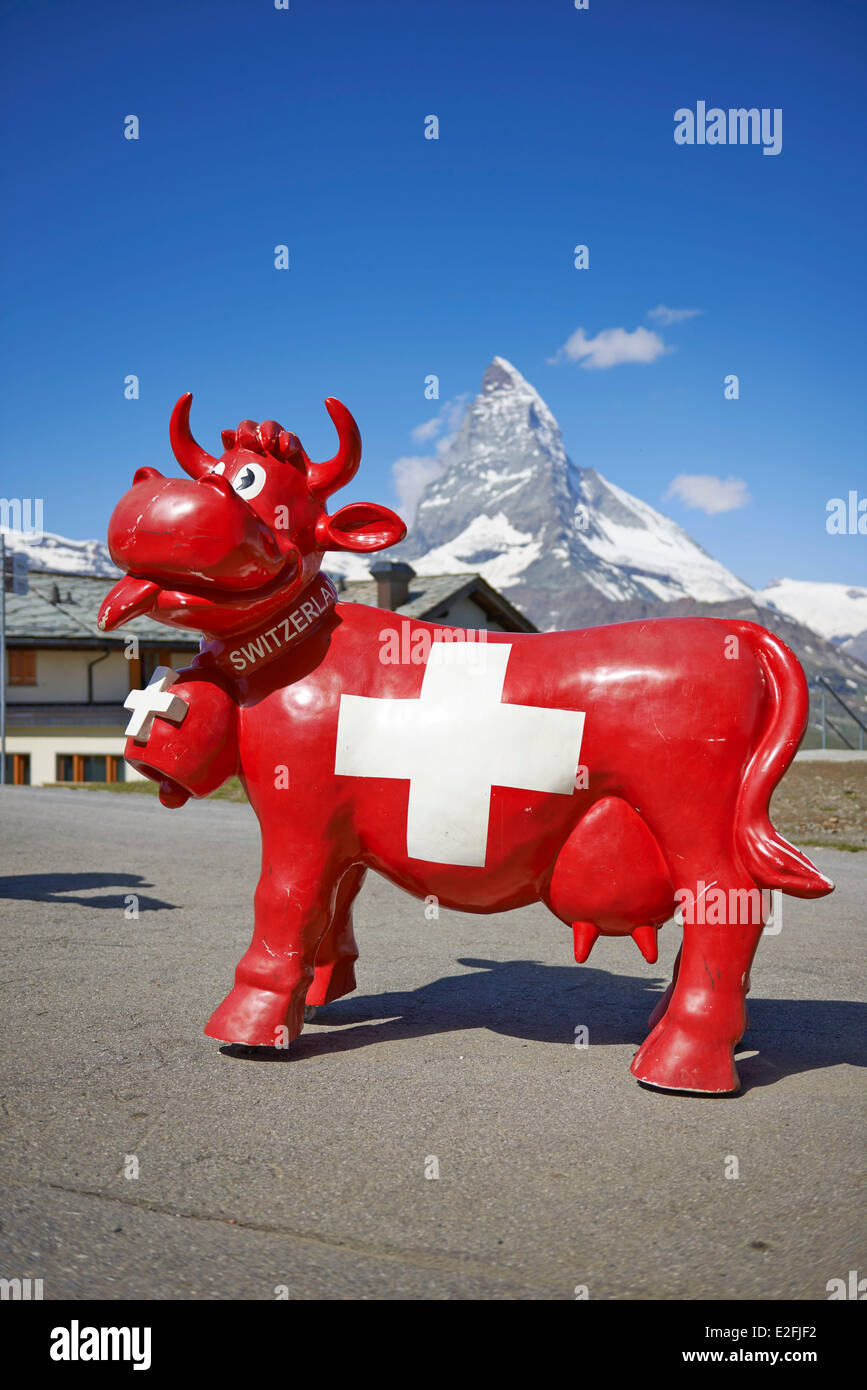 Switzerland, Canton of Valais, Zermatt, Matterhorn (4478m) from Riffelalp train station Stock Photo