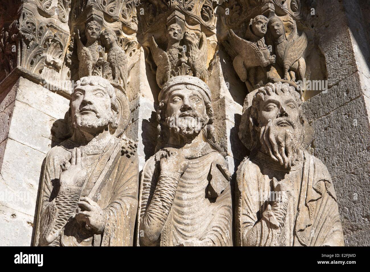 France Seine Et Marne Saint Loup De Naud 11th And 12th Century Church In Roman Style With A Sculpted Portal In Early Gothic Stock Photo Alamy