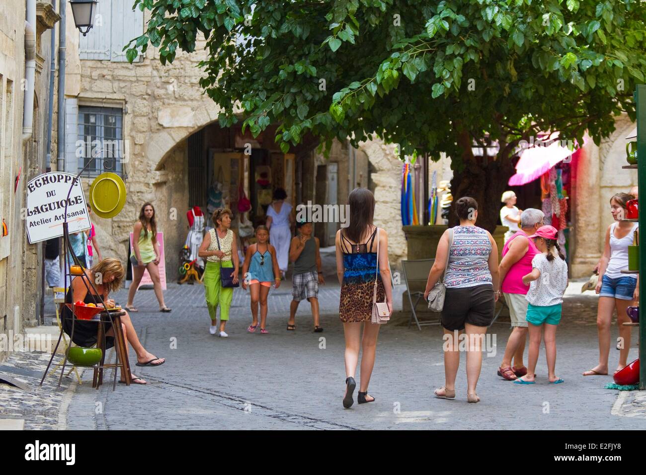 France, Herault, Pezenas, pedestrian street and its shops Stock Photo