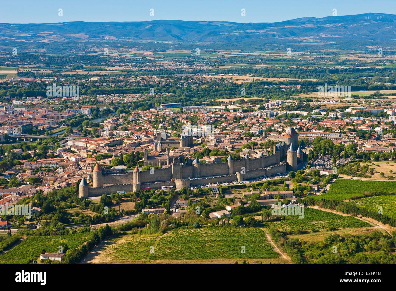 France, Aude, Carcassonne, Medieval city listed as World Heritage by UNESCO (aerial view) Stock Photo