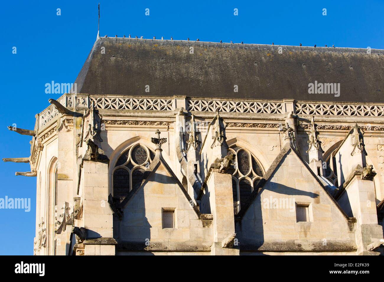 France, Seine et Marne, Melun, facade of 16th century St Aspais church in flamboyant gothic style Stock Photo