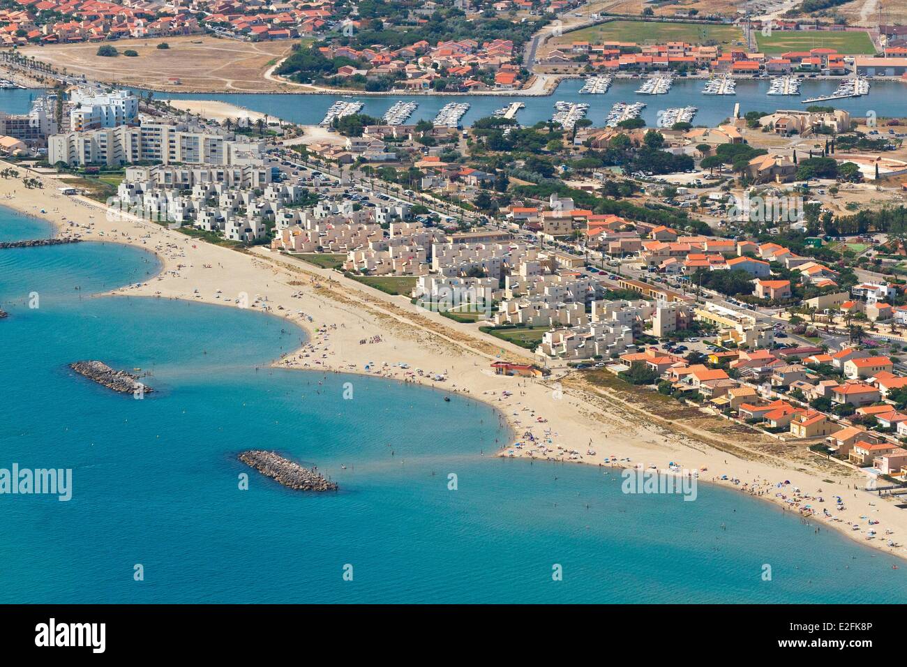 France, Pyrenees Orientales, Le Barcares, Port Barcares (aerial view) Stock Photo