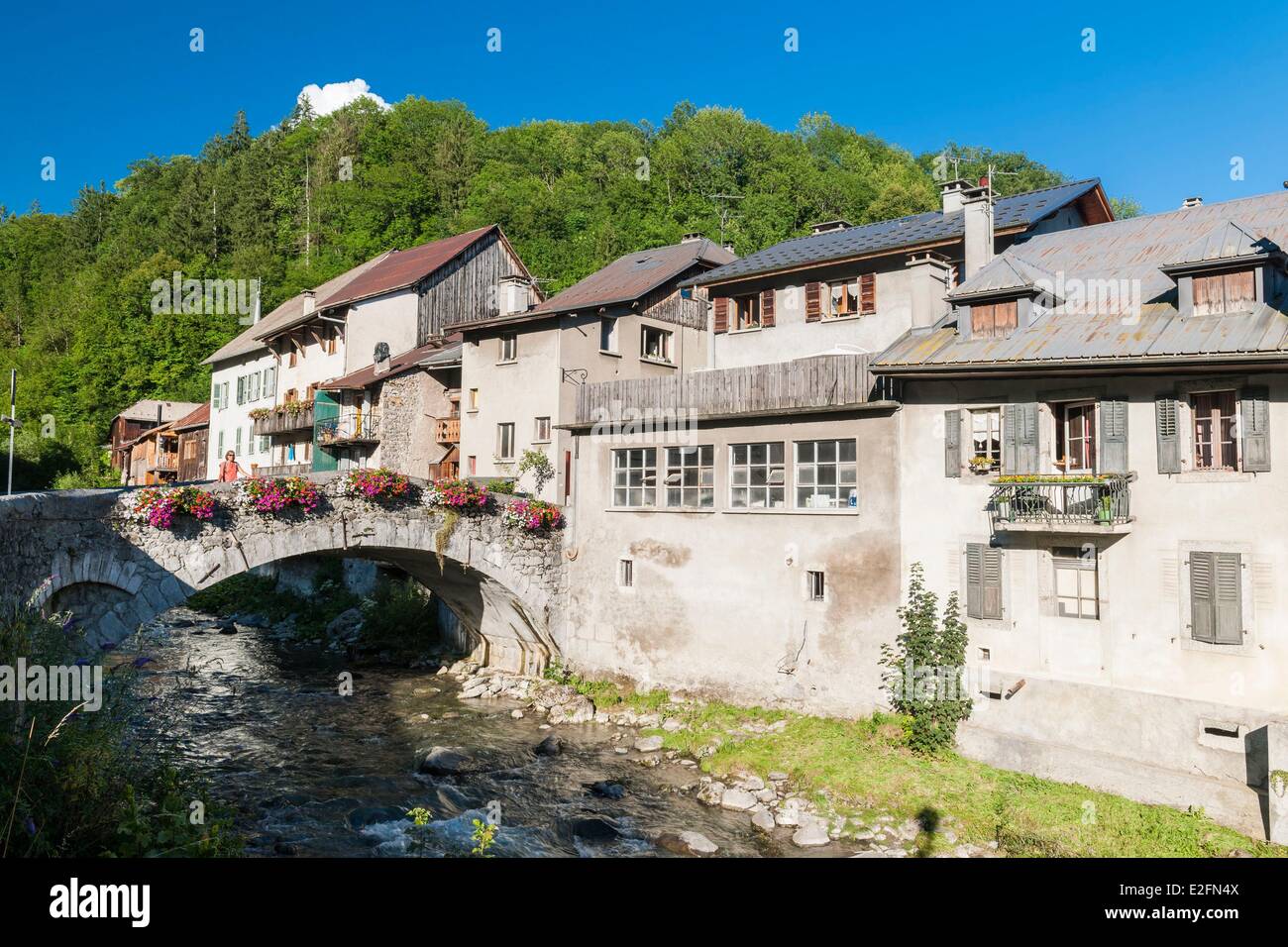 France Haute Savoie Taninges in the Giffre valley the Old Bridge built