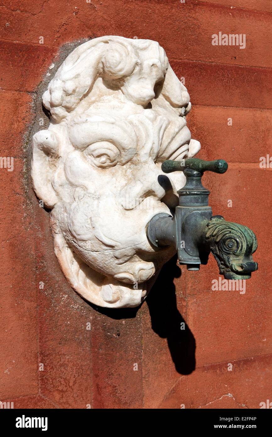 Italy Liguria Sestri Levante hotel Villa Balbi carved tap Stock Photo