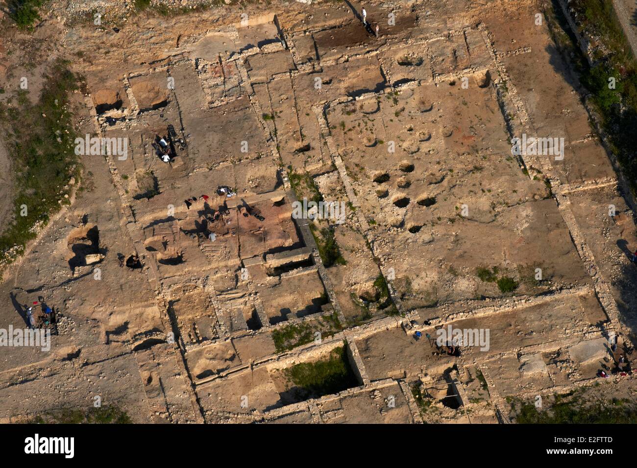 France Aude Gruissan Roman site of Saint Martin Island archaeological excavation of the Gallo-Roman site (aerial view) Stock Photo