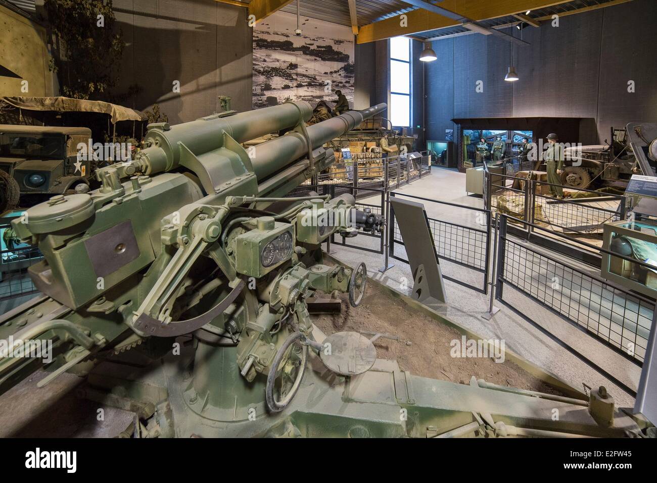 France Calvados Colleville sur Mer Overlord Museum Normandy 44 collection inside the museum 88 mm german gun or Flak 36 Stock Photo