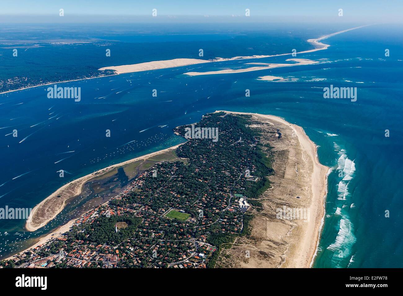 France Gironde Lege Cap Ferret the Cap Ferret and the Great Dune of Pyla  Grand Site de France (aerial view Stock Photo - Alamy