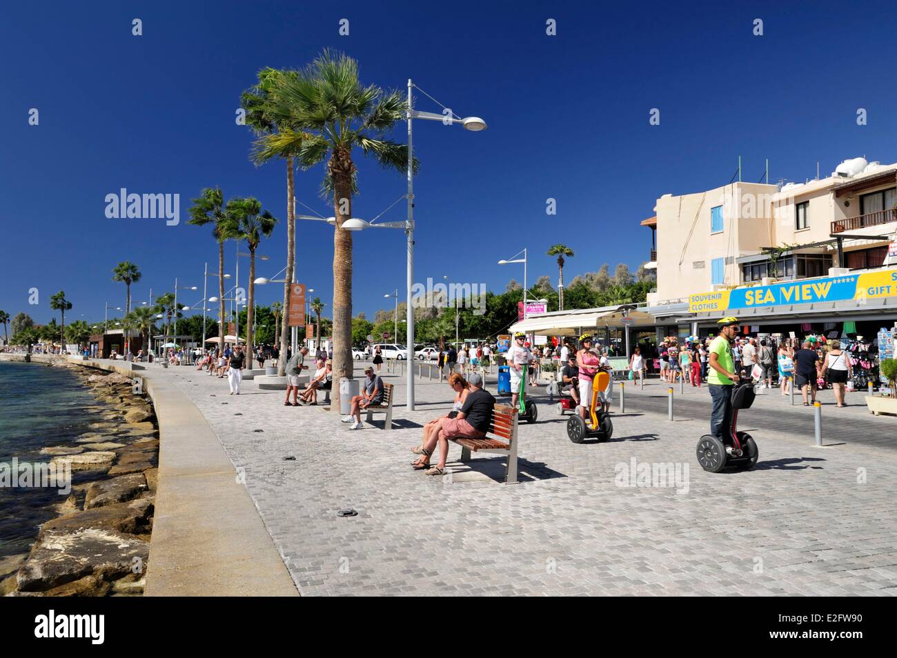 Cyprus Paphos District Paphos shops and cafes on the promenade seafront