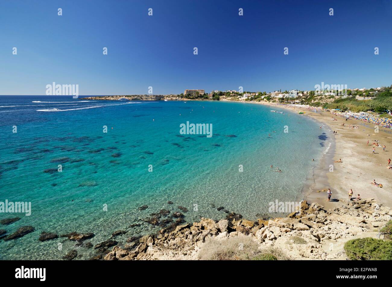 cyprus-paphos-district-maa-coral-bay-beach-vacationers-in-water-stock