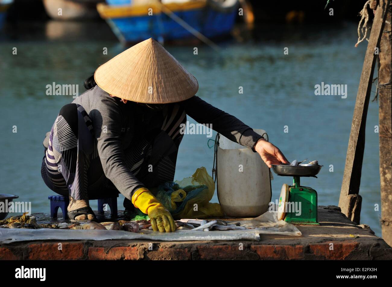 Vietnam Binh Thuan Province Phan Thiet the fish market on the Phan Thiet river Stock Photo