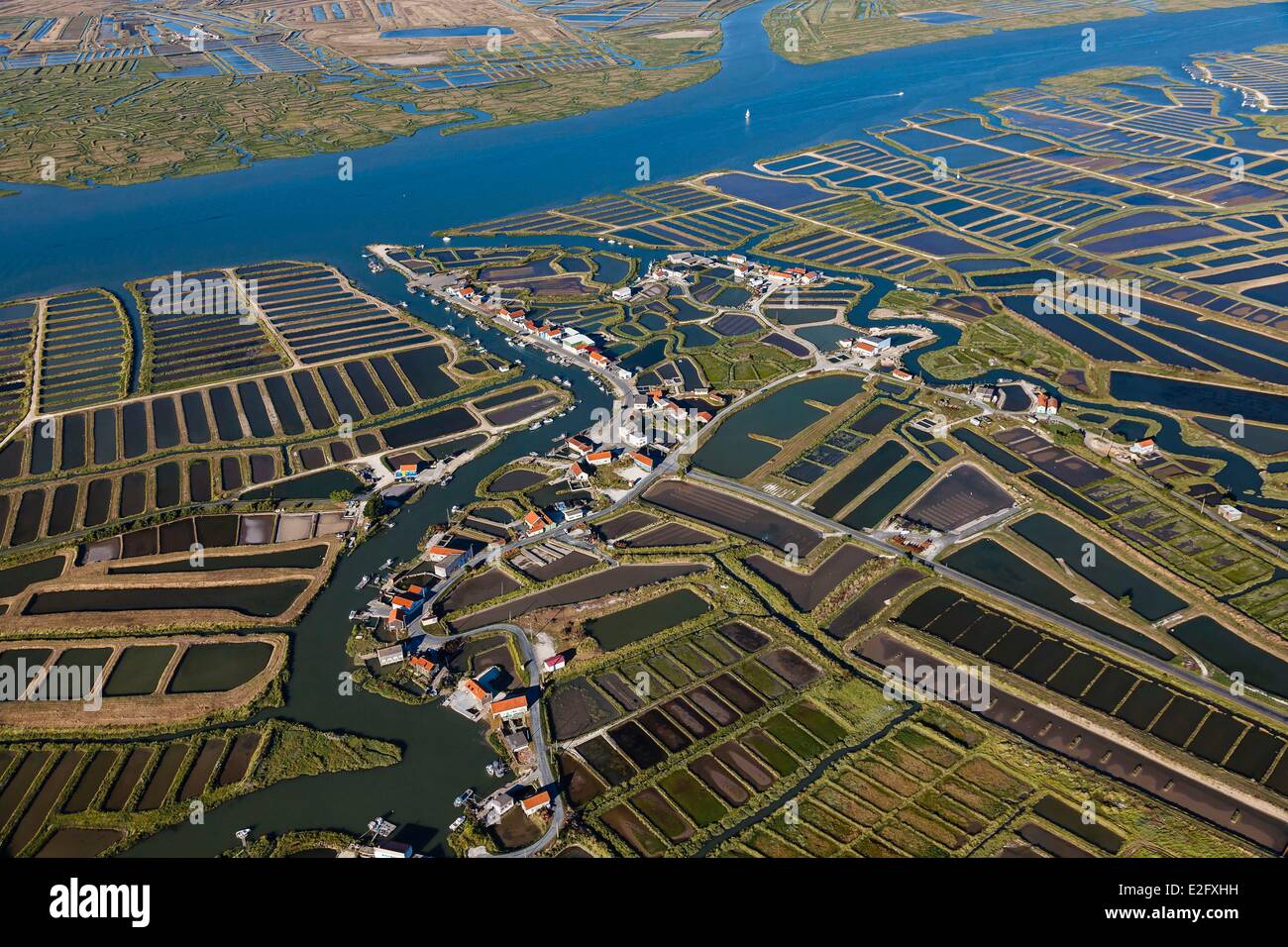 France Charente Maritime Arvert La Greve a Duret marshes near la Guillate channel and the Seudre river (aerial view) Stock Photo