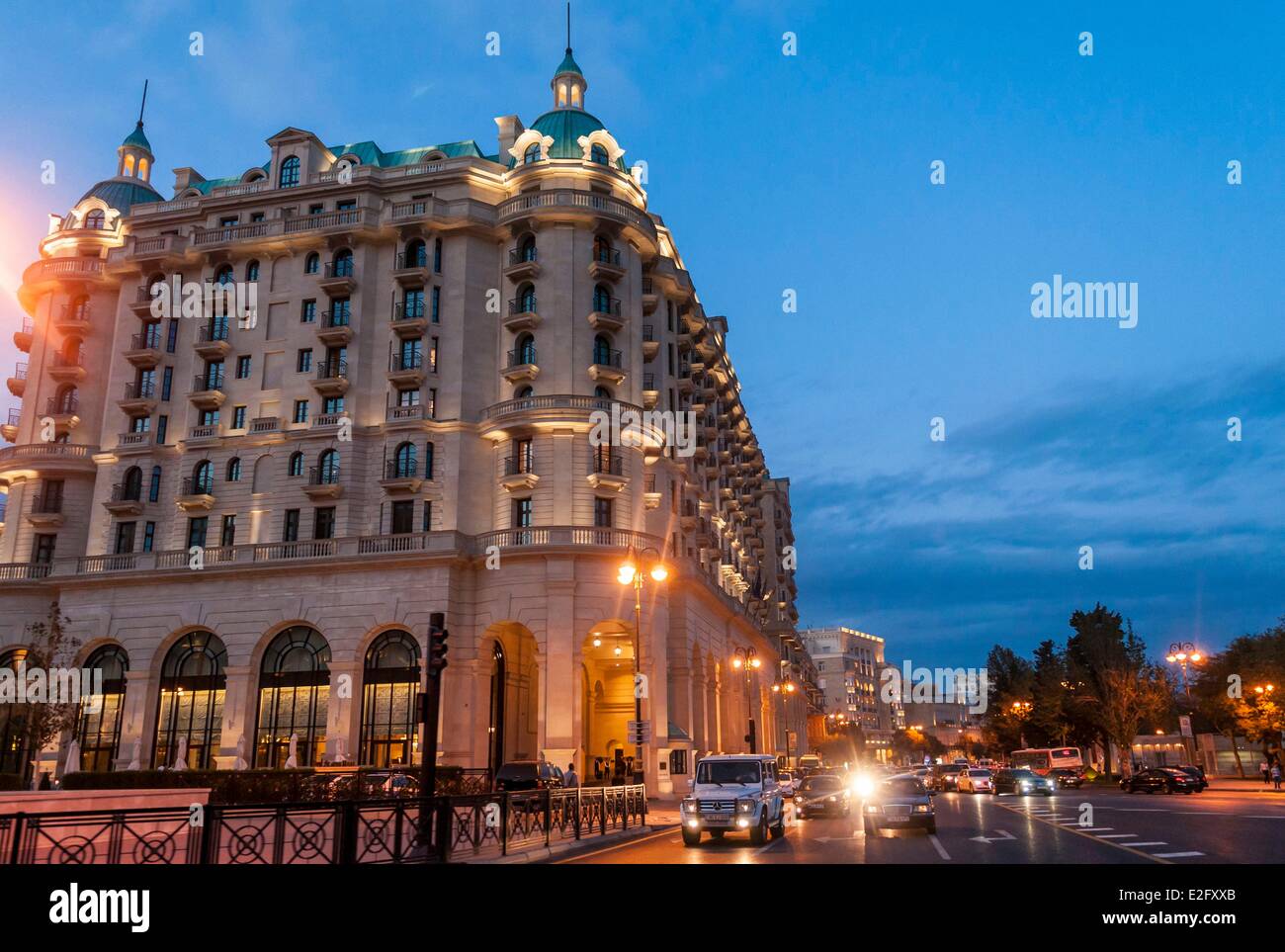 Azerbaijan Baku new Four Seasons hotel along the Neftciler Prospekt avenue also called Bulvar Stock Photo