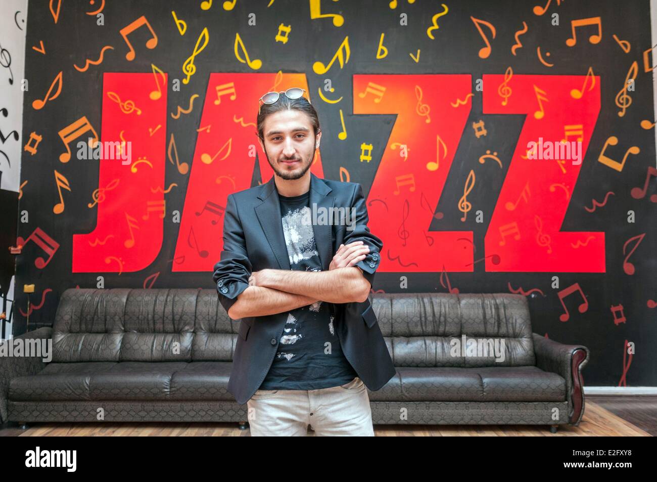 Azerbaijan Baku Isfar Sarabski international jazz pianist born in Baku in the Jazz club of downtwon Stock Photo