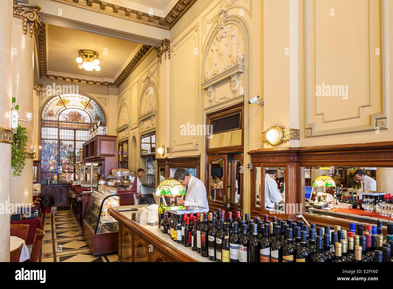 Argentina Buenos Aires Almagro district cafe Confiteria Las Violetas opened  in 1884 with its stained glass bar in the French Stock Photo - Alamy