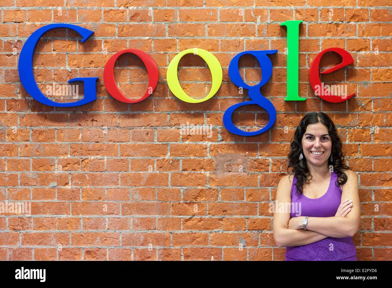 Argentina Buenos Aires Puerto Madero district headquarters of Google Argentina an employee at the logo Stock Photo