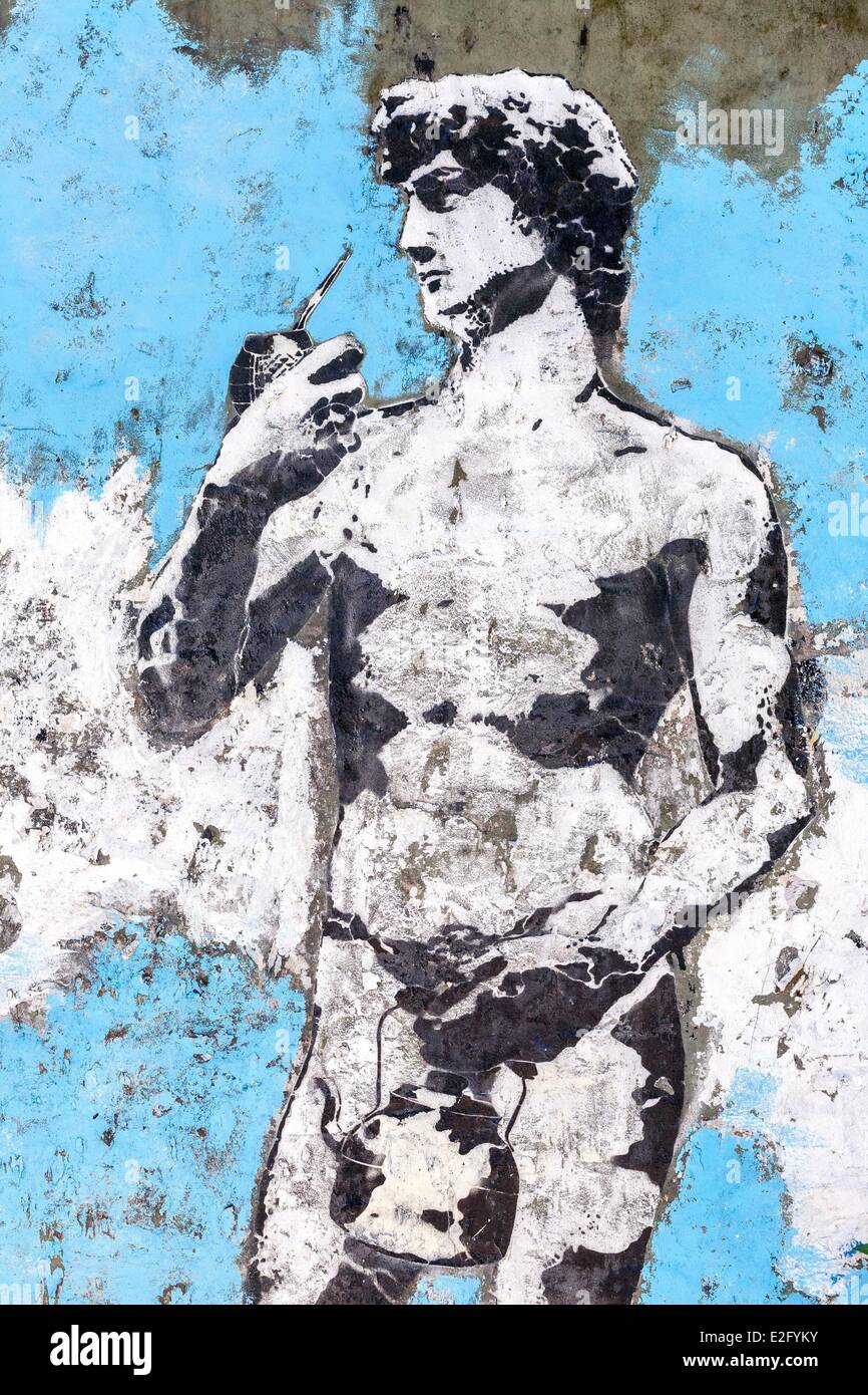 Argentina Buenos Aires La Boca district the David of Michelangelo reinterpreted by drinking the traditional infusion called Stock Photo
