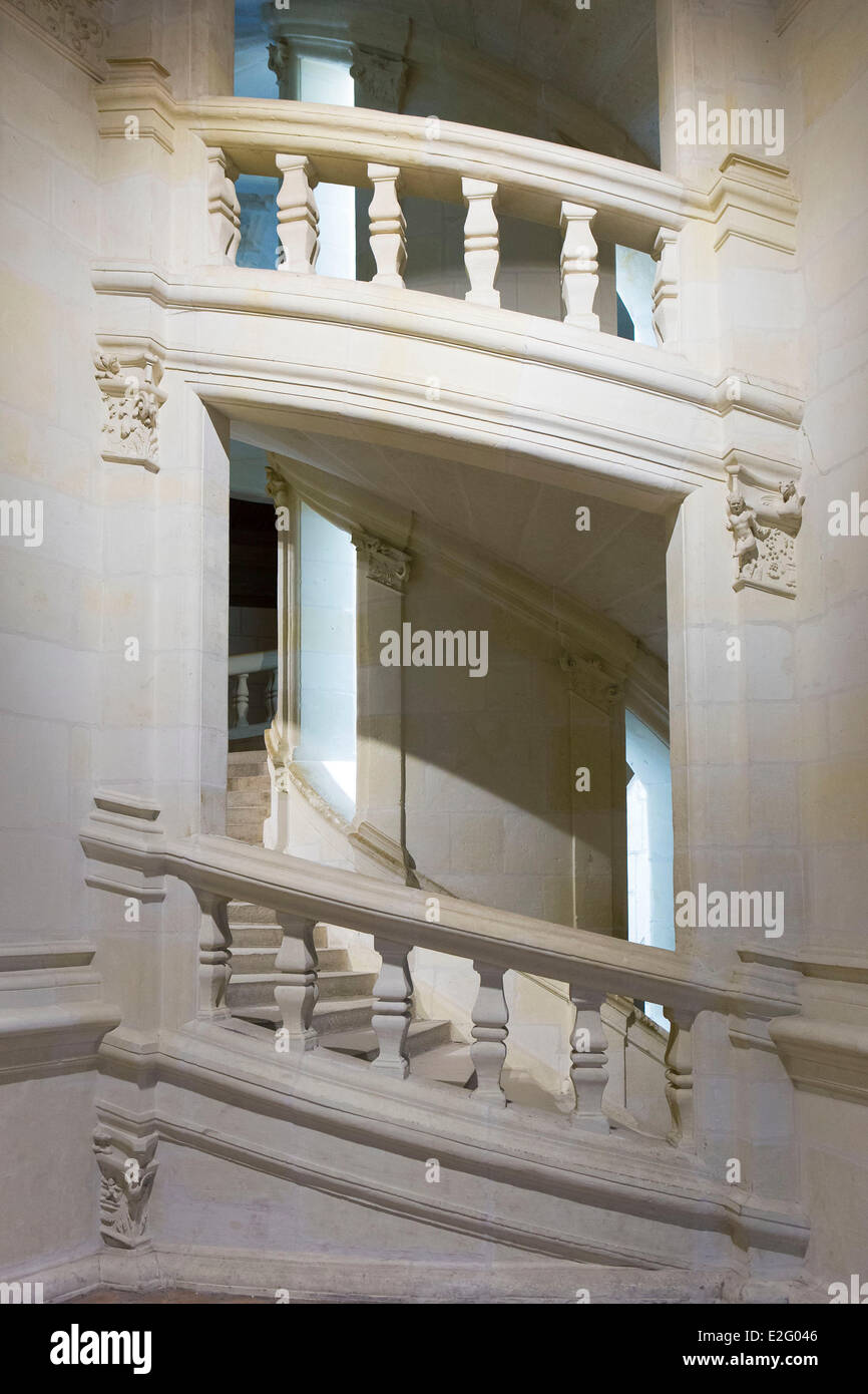 France Loir et Cher Loire Valley listed as World heritage by UNESCO Chambord Chambord castle double staircase attributed to Stock Photo