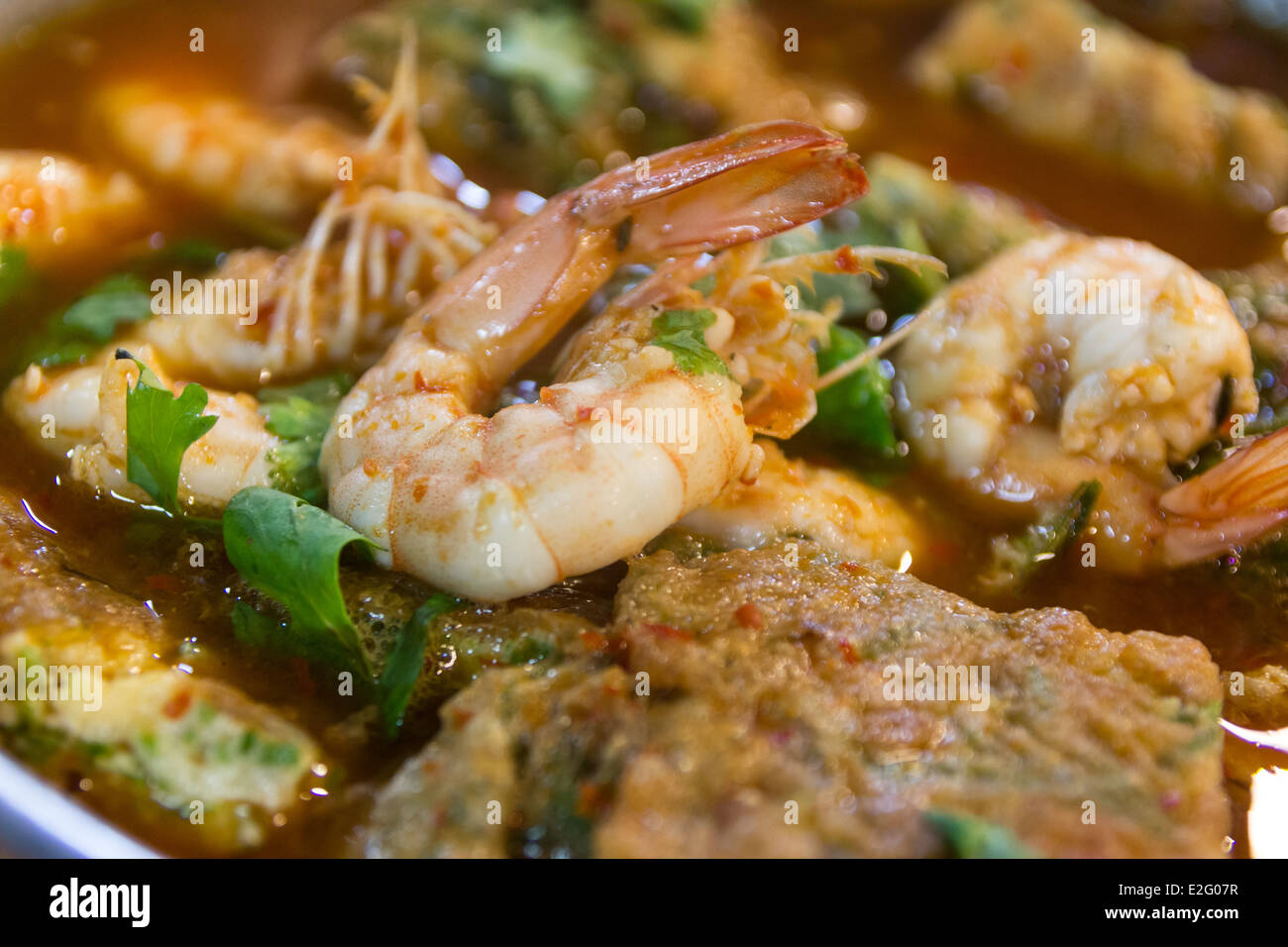 hot and sour soup with shrimp Stock Photo