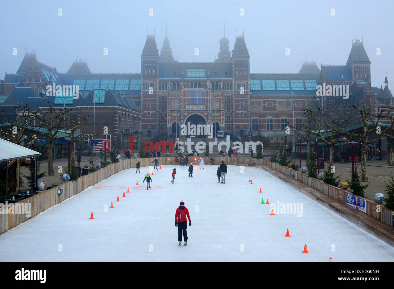 Netherlands Amsterdam the rink and Rijksmuseum in winter Stock Photo