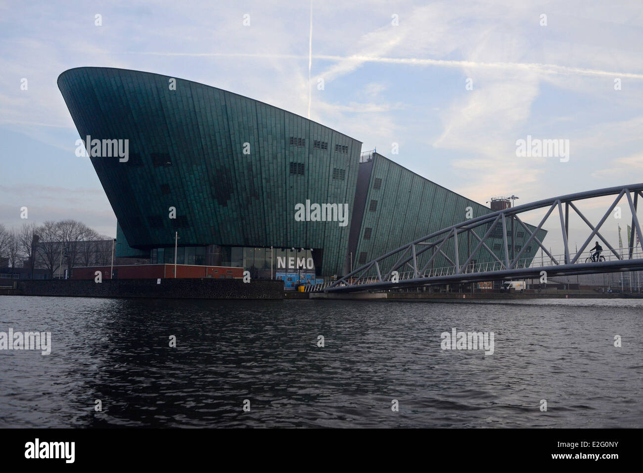 Netherlands Amsterdam view of Oude Schans and Nemo Museum by the architect Renzo Piano Stock Photo