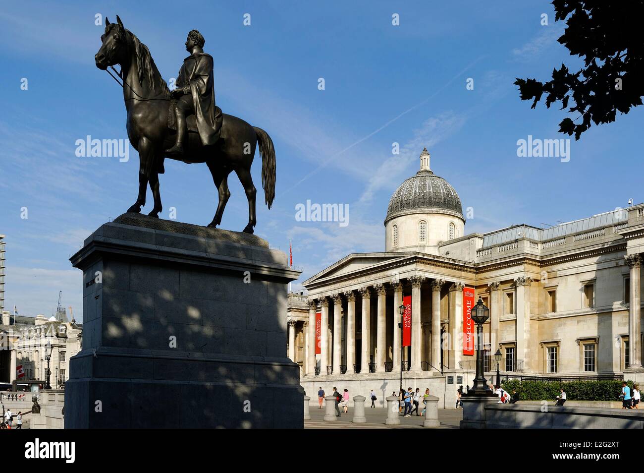 United Kingdom London Trafalgar square King George IV and National Gallery Stock Photo