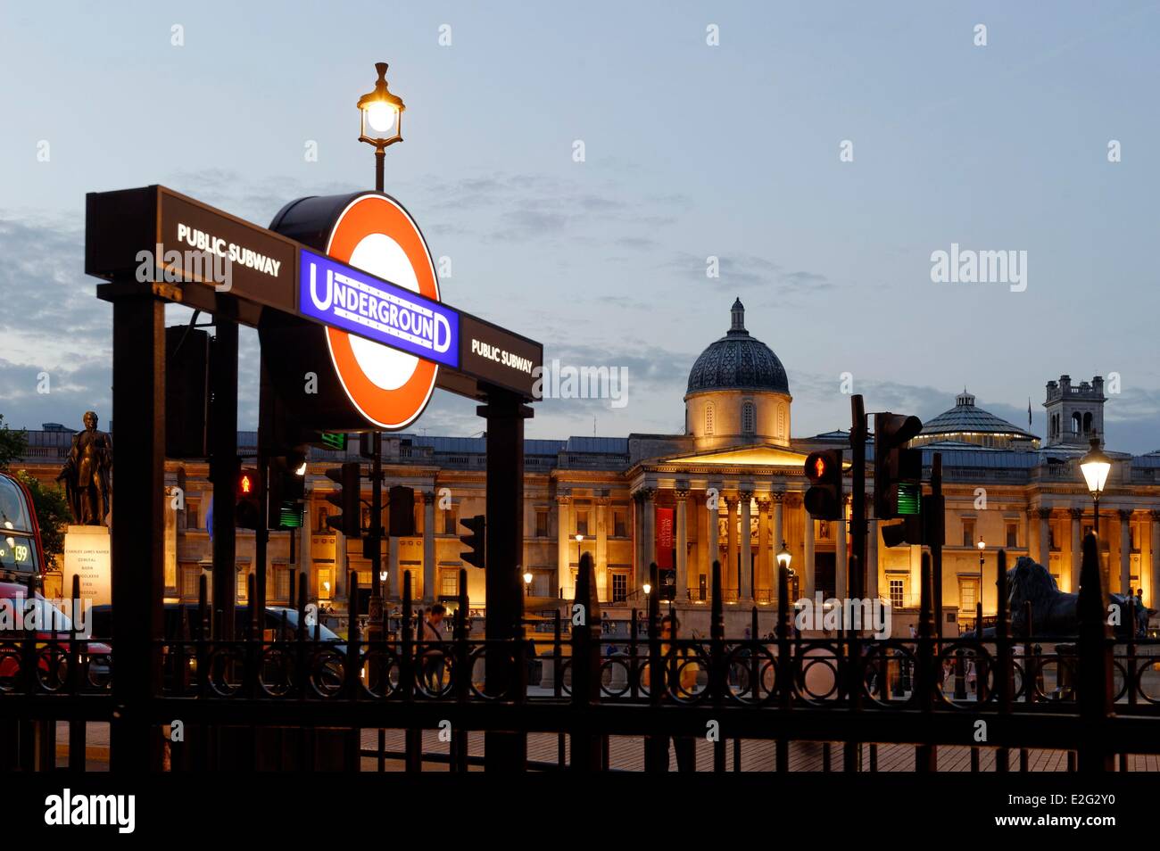 United Kingdom London Trafalgar square National Gallery (the logo ½ Undergound ╗ is a proprietary name a special authorization Stock Photo