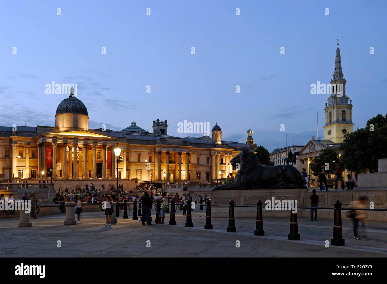 United Kingdom London Trafalgar square National Gallery and Saint Martin in the Fields Church in the background Stock Photo