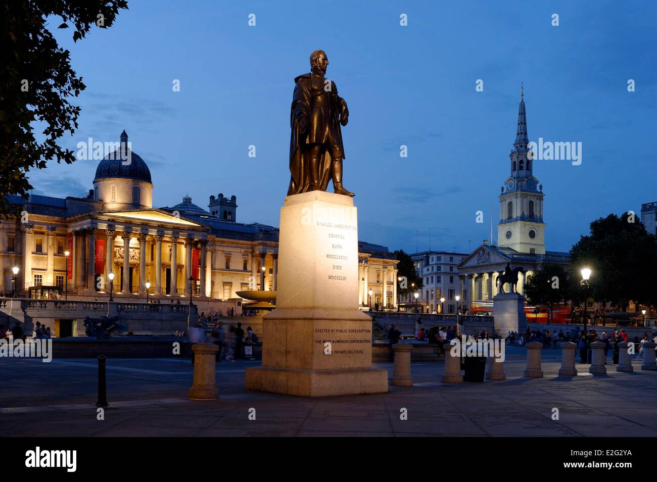 United Kingdom London Trafalgar square National Gallery and Saint Martin in the Fields Church in the background Stock Photo