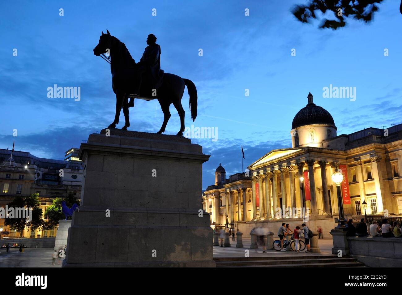 United Kingdom London Trafalgar square King George IV and National Gallery Stock Photo