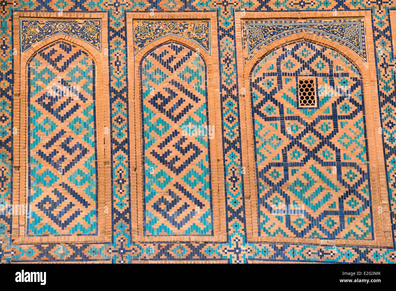 Uzbekistan Silk Road Samarkand listed as World Heritage by UNESCO Registan place detail of the Sher-dor Madrasah Stock Photo