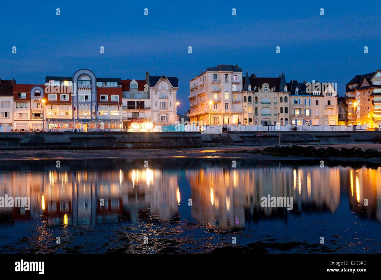 France Pas de Calais Cote d'Opale Wimereux villas waterfront reflecting in water Stock Photo