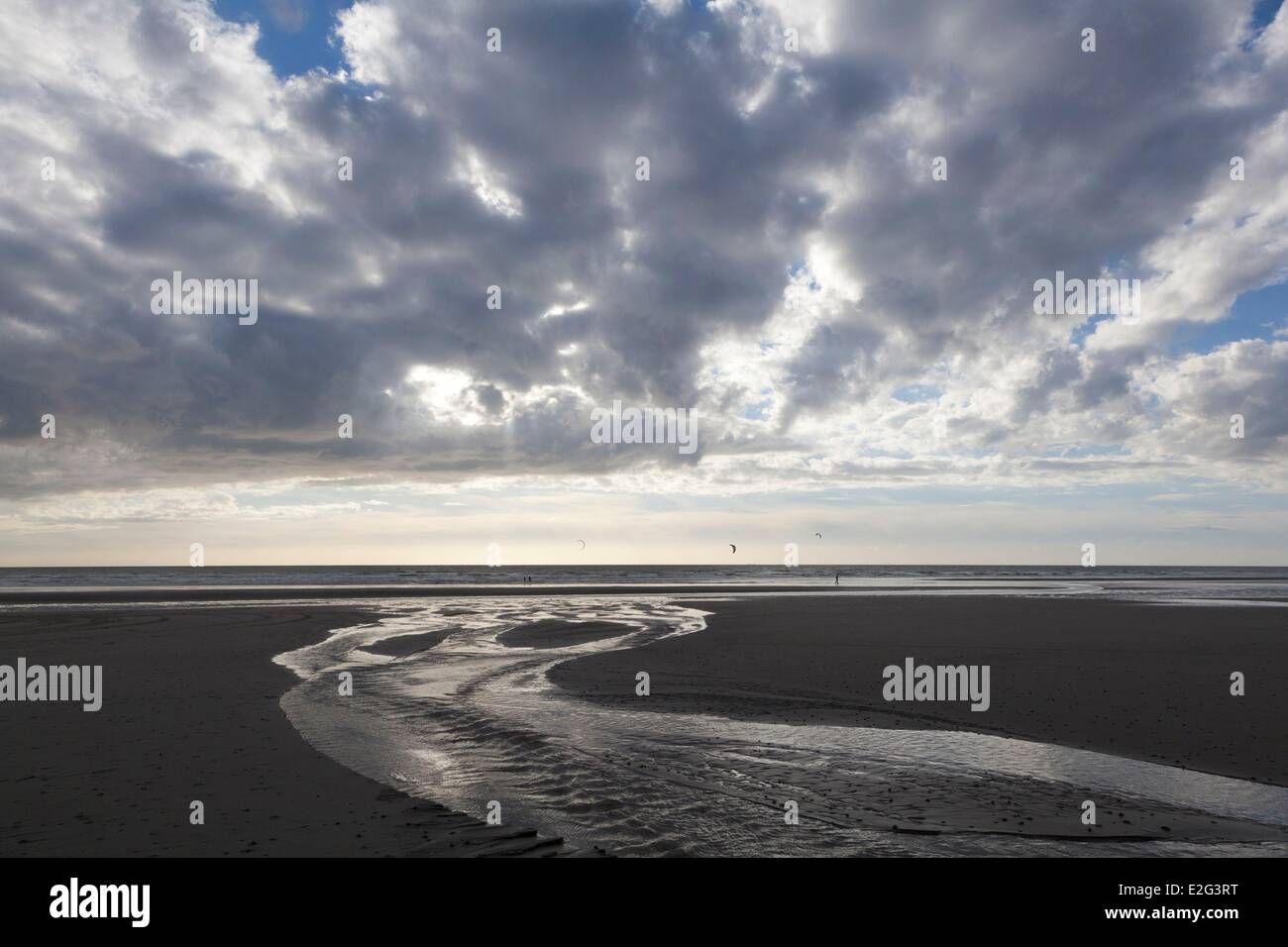 France Pas de Calais Wimereux beach at low tide Stock Photo
