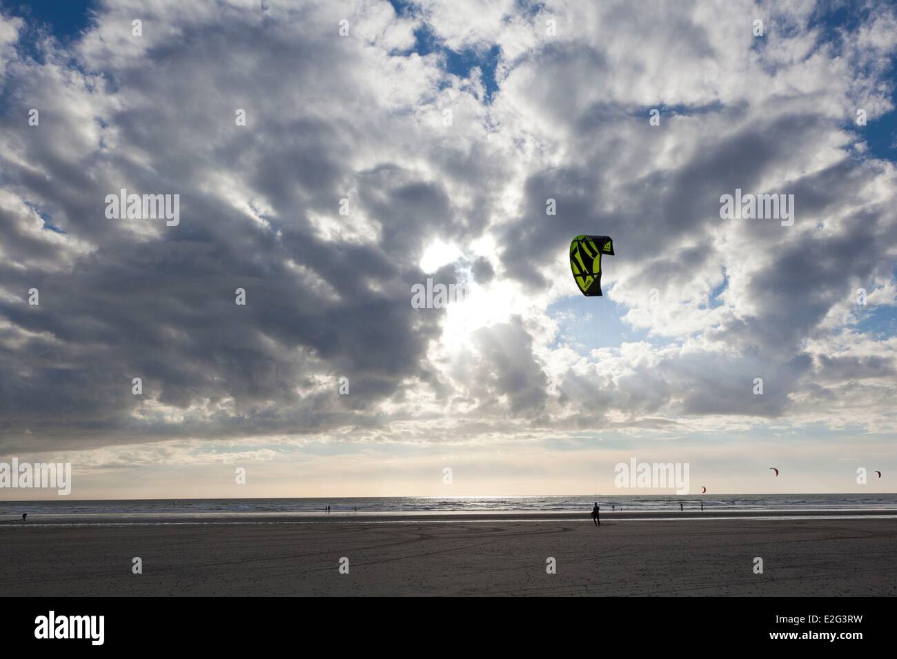 France Pas de Calais Wimereux beach at low tide Stock Photo