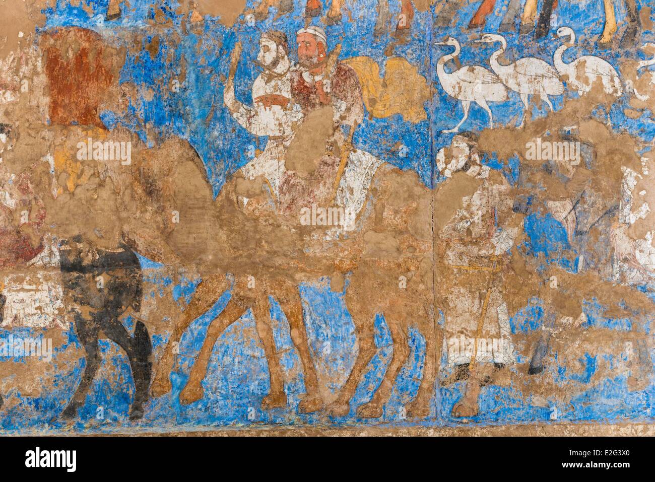 Uzbekistan Silk Road Samarkand listed as World Heritage by UNESCO Afrasiab historical museum mural painting detail Stock Photo