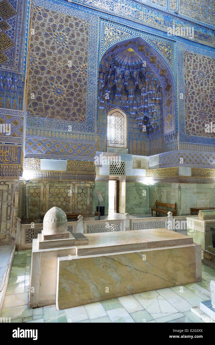 Uzbekistan Silk Road Samarkand listed as World Heritage by UNESCO Gur Amir mausoleum where the bodies of Timur and his grandson Stock Photo
