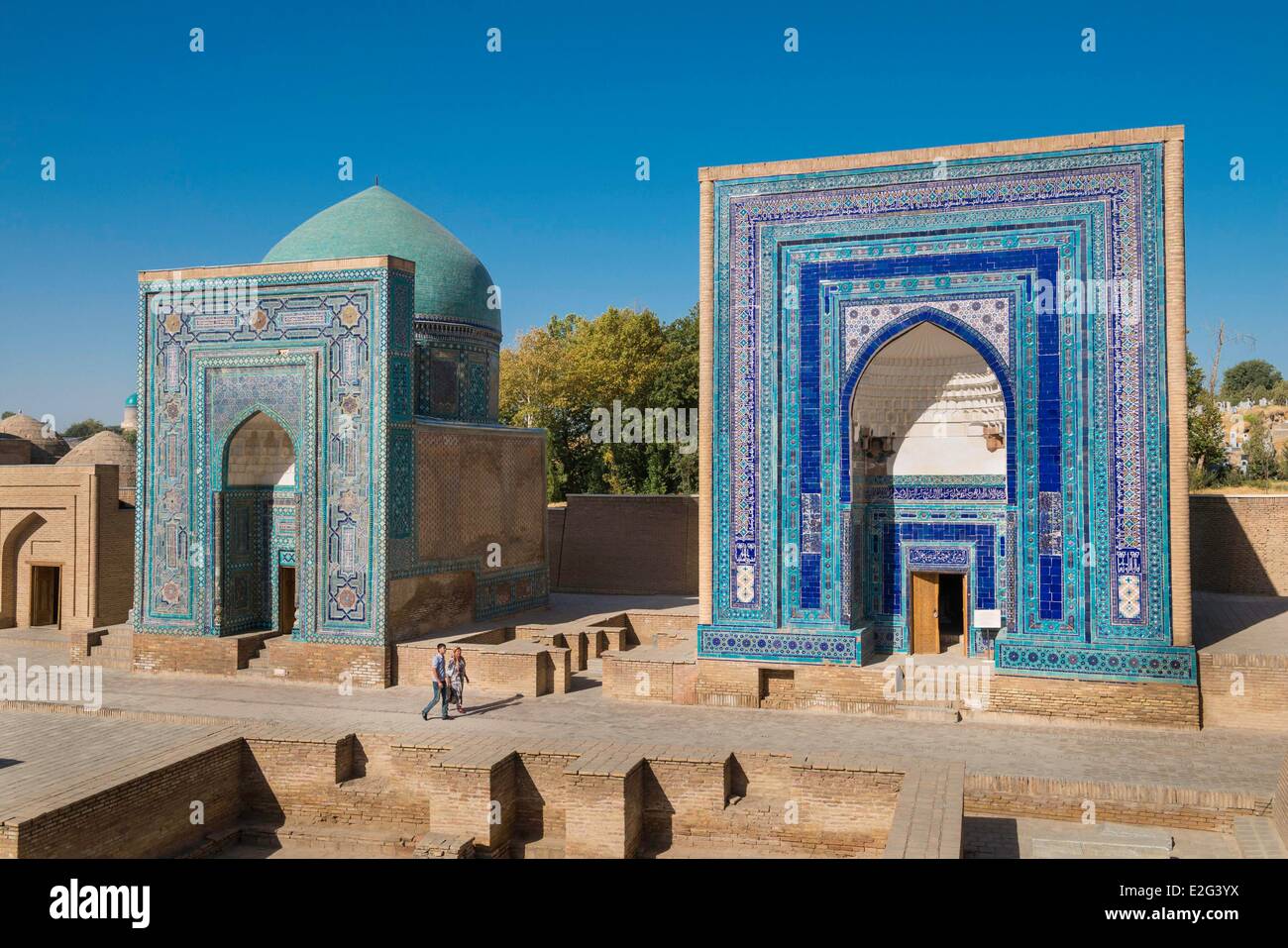 Uzbekistan Silk Road Samarkand listed as World Heritage by UNESCO Visitors in the Shah-I-Zinda Necropolis Stock Photo