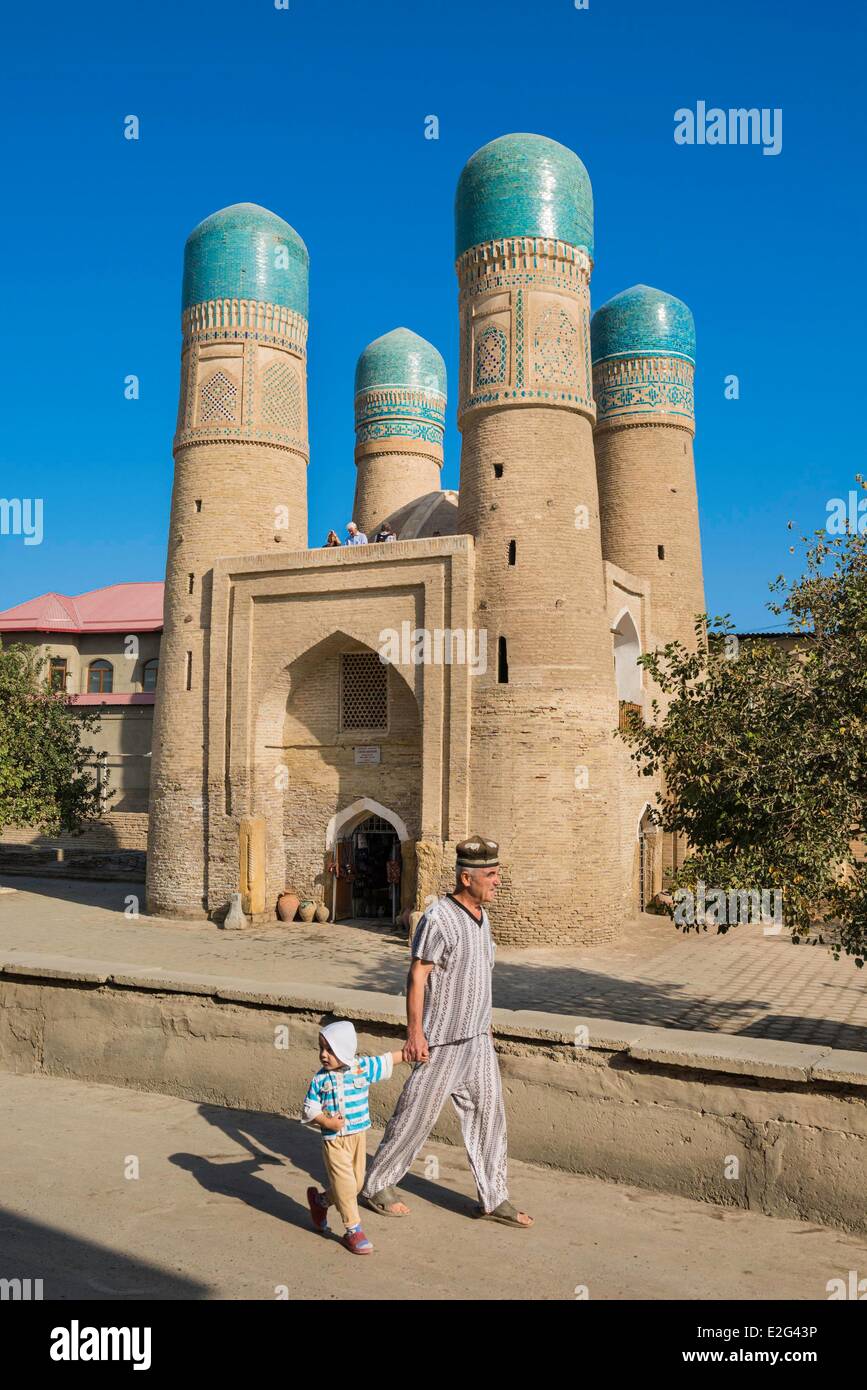 Uzbekistan Silk Road Bukhara historical center listed as world heritage by UNESCO the Chor Minor (four minarets) built in 1807 Stock Photo