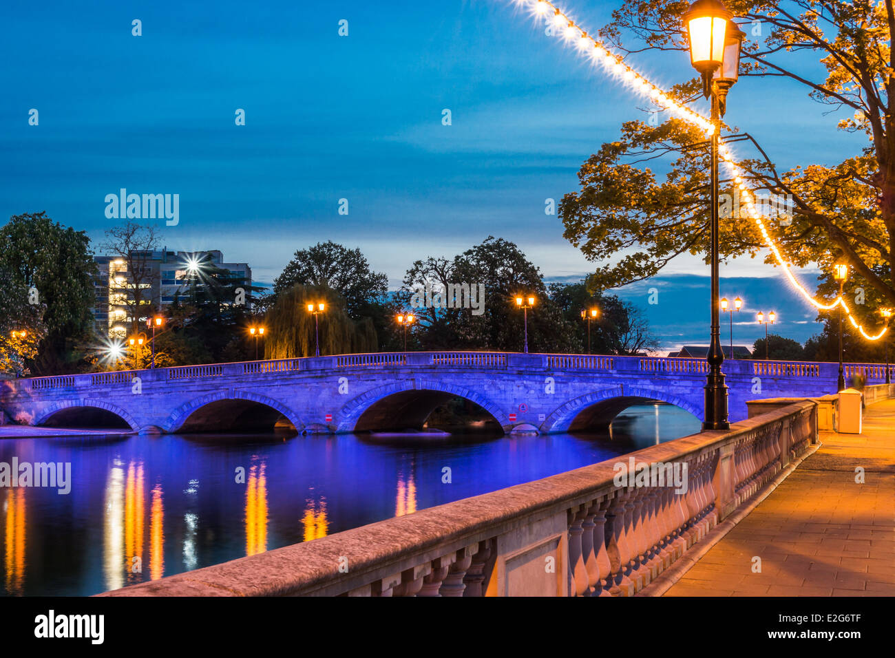 Bedford bridge on the River Great Ouse at evening viewed from the Embankment in Bedford UK Stock Photo