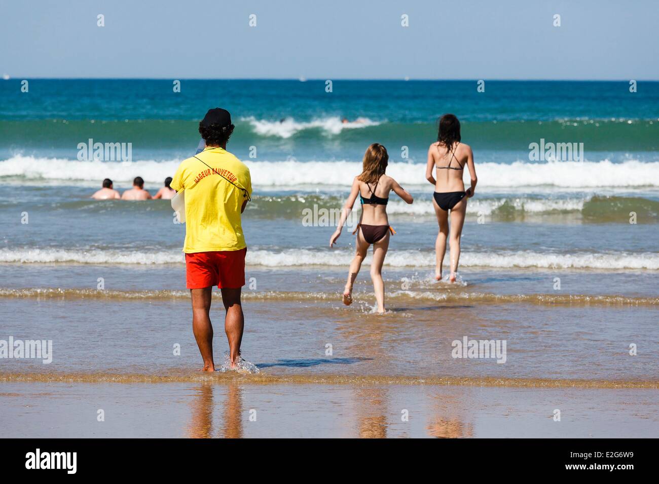 France Vendee Bretignolles sur Mer dunes beach in Summer beach lifeguard watching swimmers Stock Photo