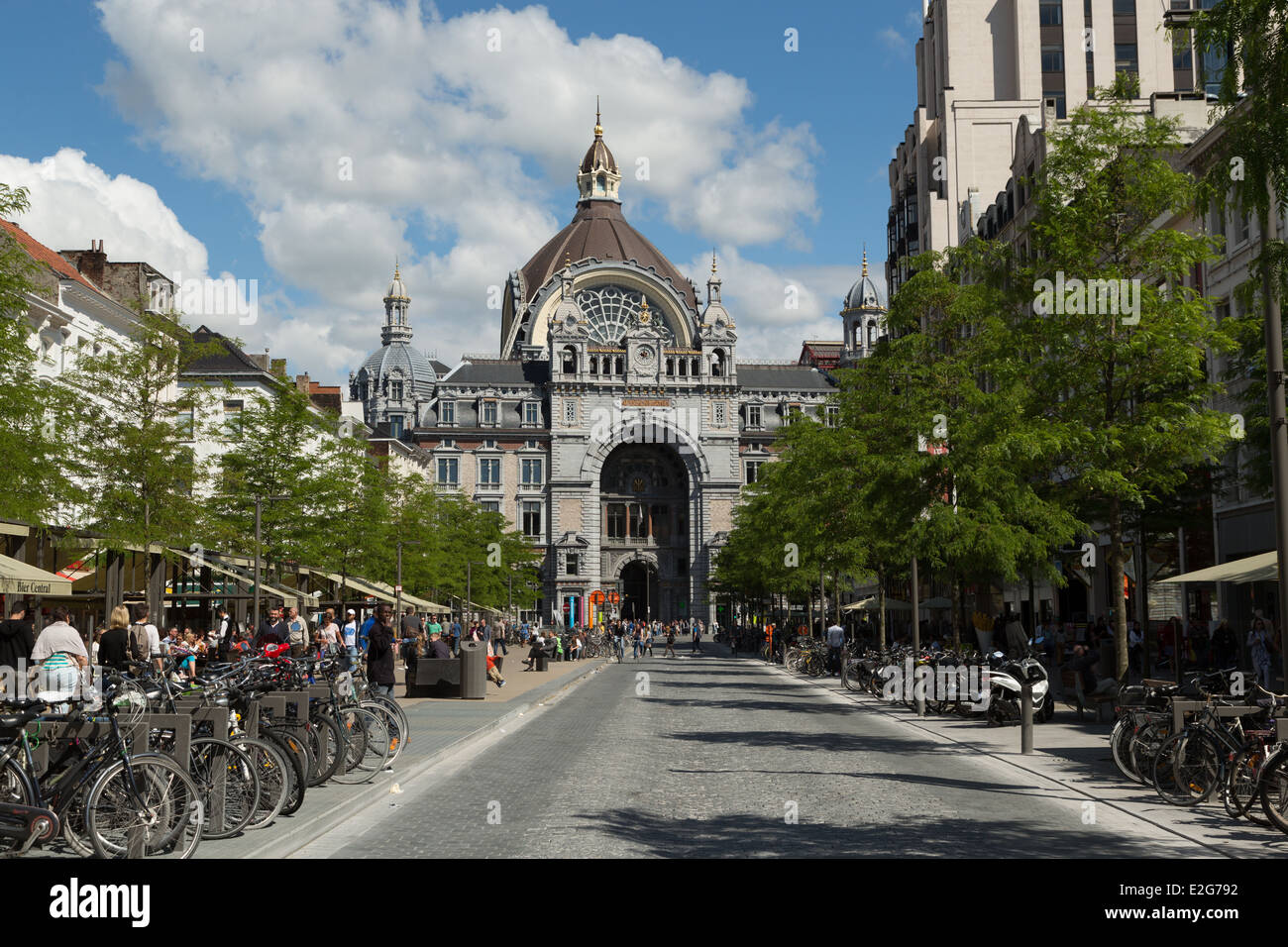 A photograph of the main train station in Antwerp, Belgium. Stock Photo