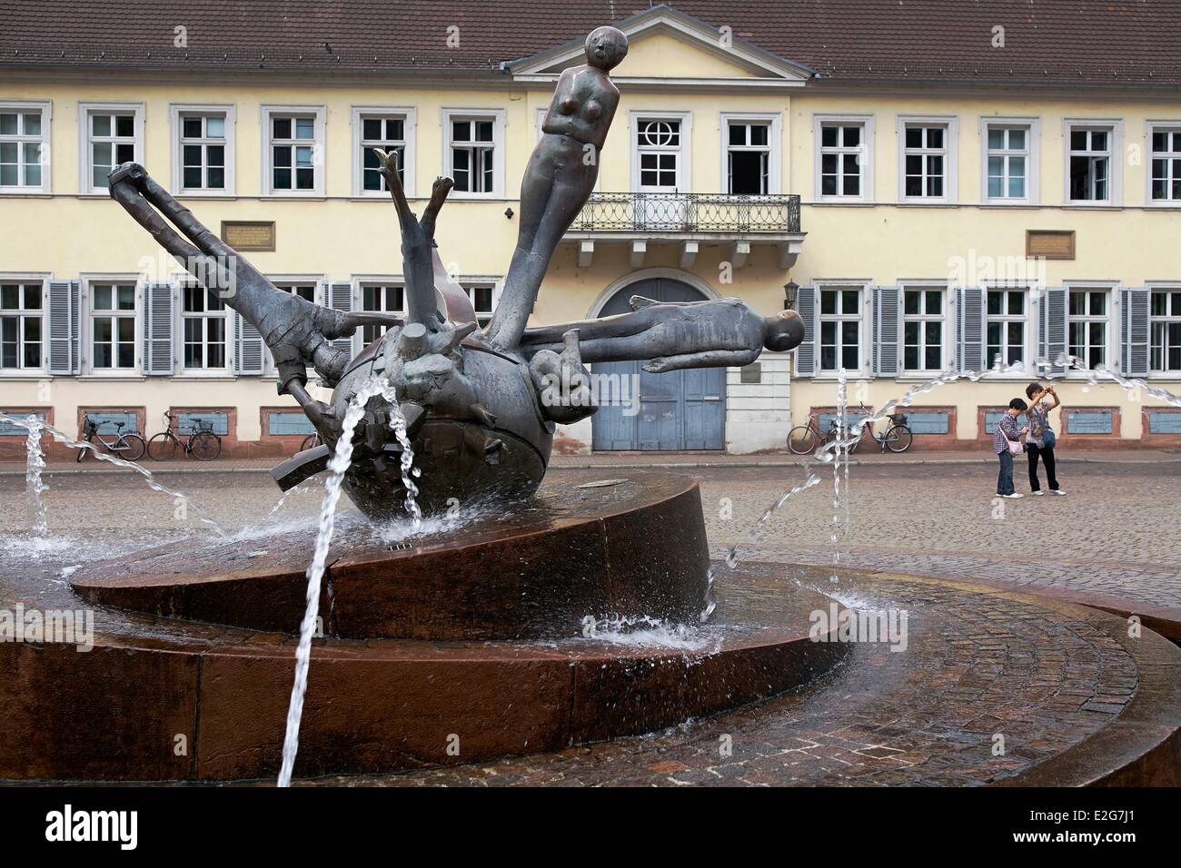Germany Bade Wurtemberg Heidelberg Karlsplatz Sebastian Munster fontain and the Science Academy Stock Photo