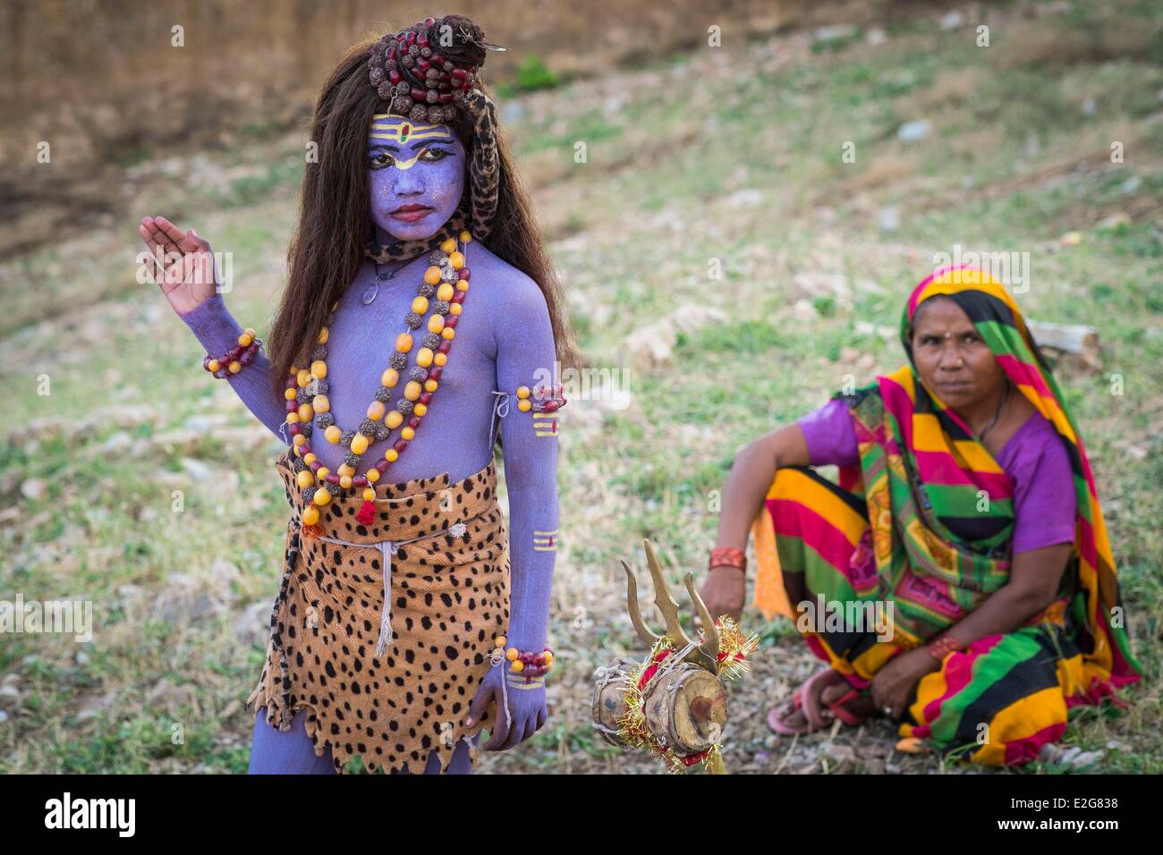 India Rajasthan State Amber child playing the role of Shiva Stock Photo
