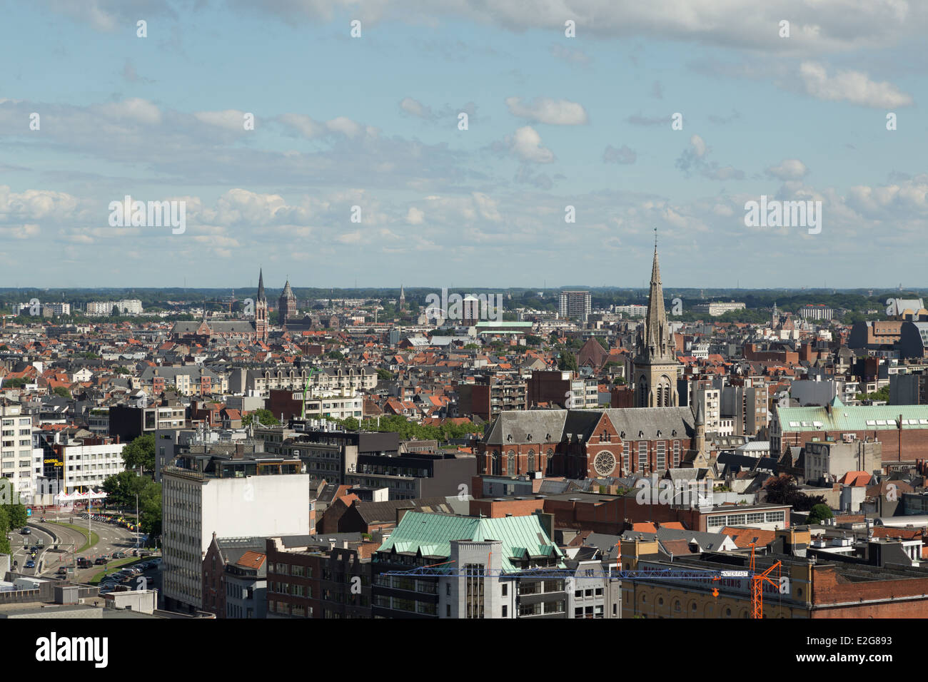 A photograph of the view of the cityscape from the MAS museum in Antwerp, Belgium. Stock Photo