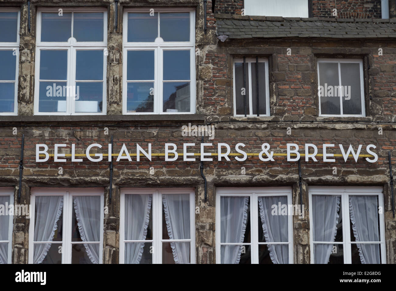 A photograph of a Belgian beer brewery in Antwerp, Belgium. Antwerp is a city in Belgium. Stock Photo