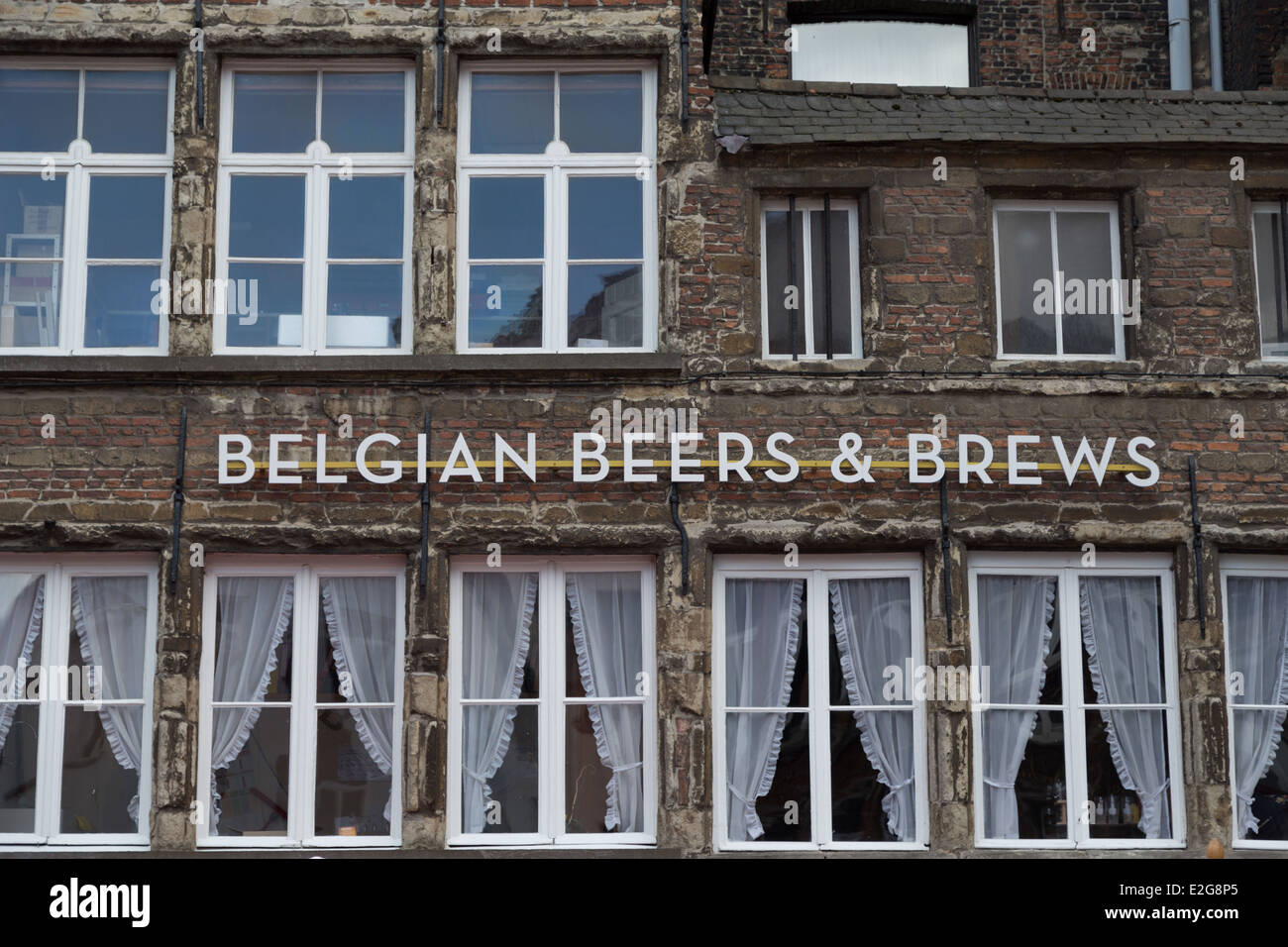 A photograph of a Belgian beer brewery in Antwerp, Belgium. Antwerp is a city in Belgium. Stock Photo