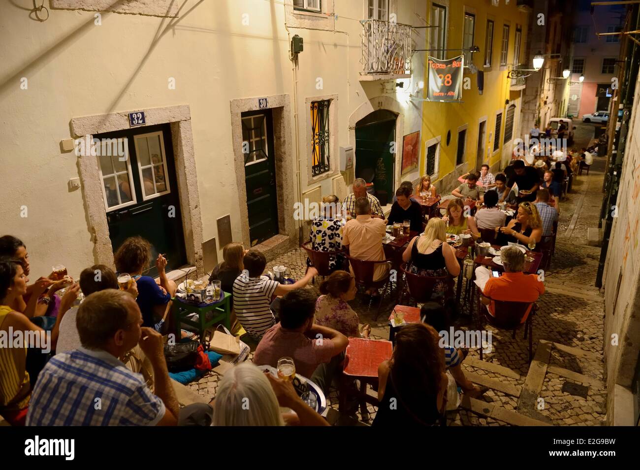 Portugal Lisbon Bairro Alto district restaurant in the pedestrian street travessa dos Fieis de Deus Stock Photo