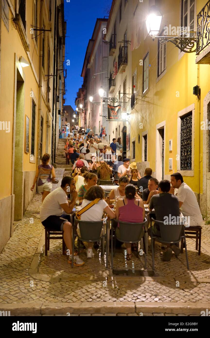 Portugal Lisbon Bairro Alto district restaurant in the pedestrian