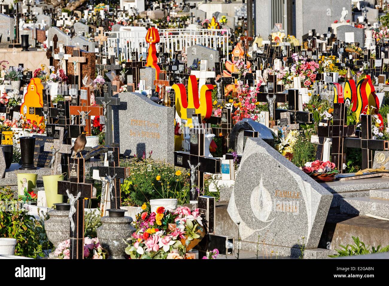 France Ile de la Reunion (French overseas department) Ravine Blanche Saint Pierre tombs of various religions mixed in a Stock Photo